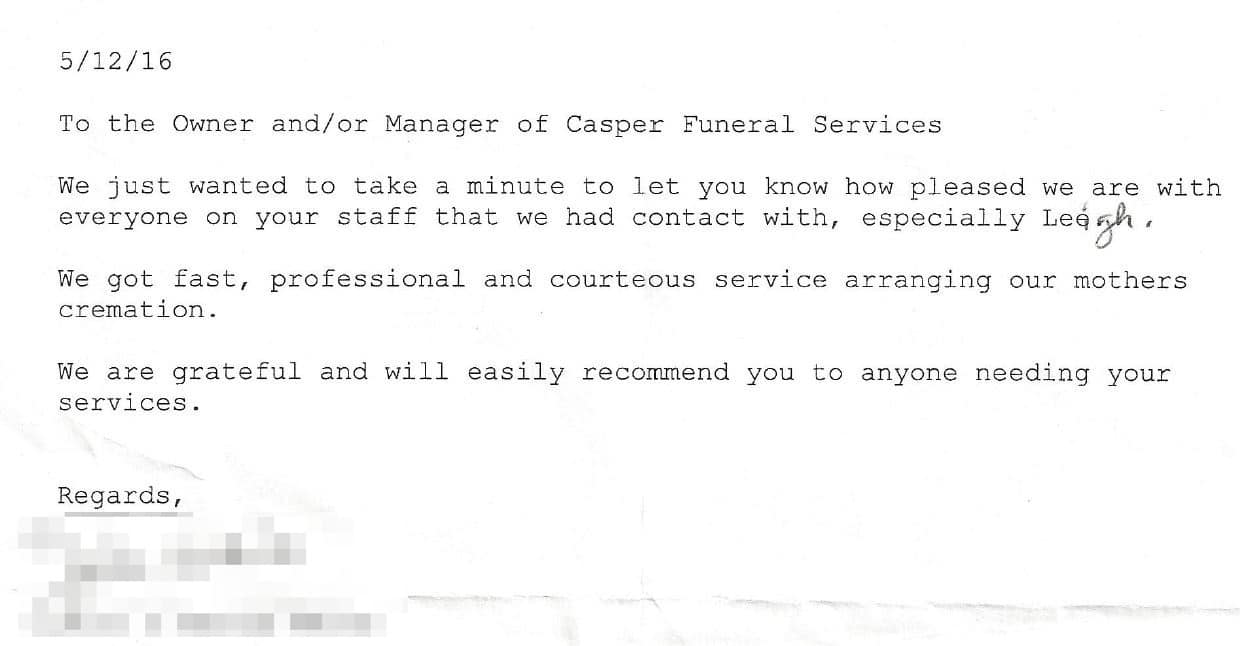 Casper Funeral & Cremation Services - Boston testimonial